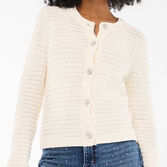 J. Crew Lady jacket cardigan with gem buttons in Ivory Size L - Picture 4 of 11